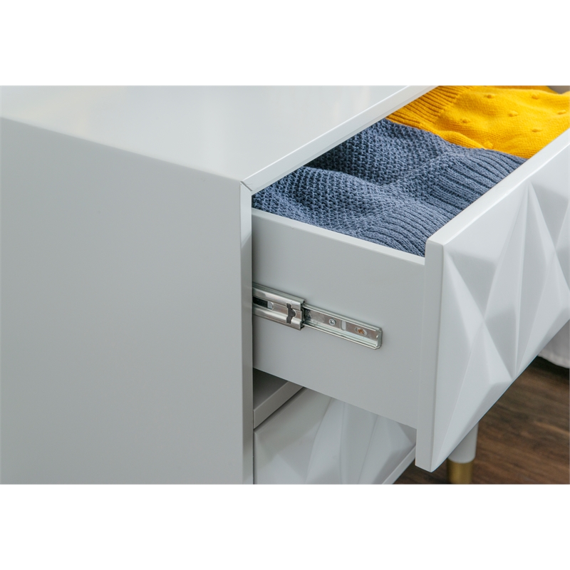 Linon Alick Wood Geo Texture 2 Drawer Nightstand with Gold Hardware in Gray