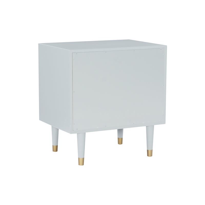 Linon Alick Wood Geo Texture 2 Drawer Nightstand with Gold Hardware in Gray