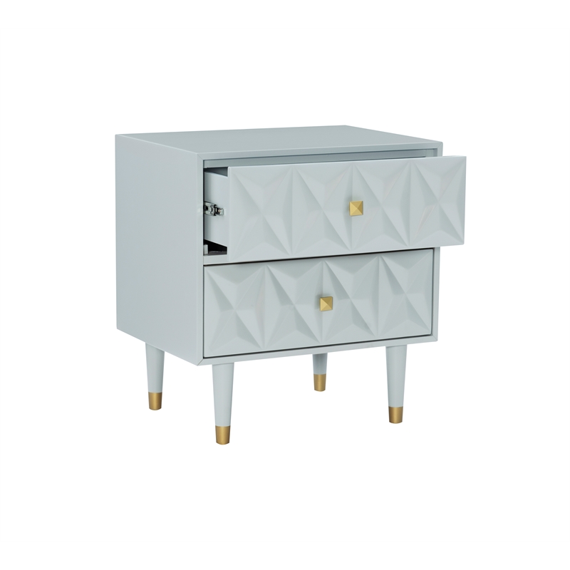 Linon Alick Wood Geo Texture 2 Drawer Nightstand with Gold Hardware in Gray