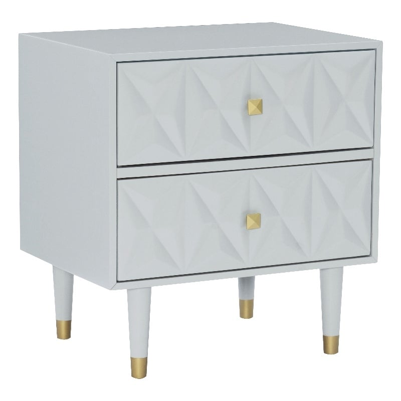 Linon Alick Wood Geo Texture 2 Drawer Nightstand with Gold Hardware in Gray