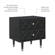 Linon Alick Wood Geo Texture 2 Drawer Nightstand Gold Hardware in Glossy Black