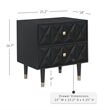 Linon Alick Wood Geo Texture 2 Drawer Nightstand Gold Hardware in Glossy Black