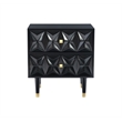 Linon Alick Wood Geo Texture 2 Drawer Nightstand Gold Hardware in Glossy Black