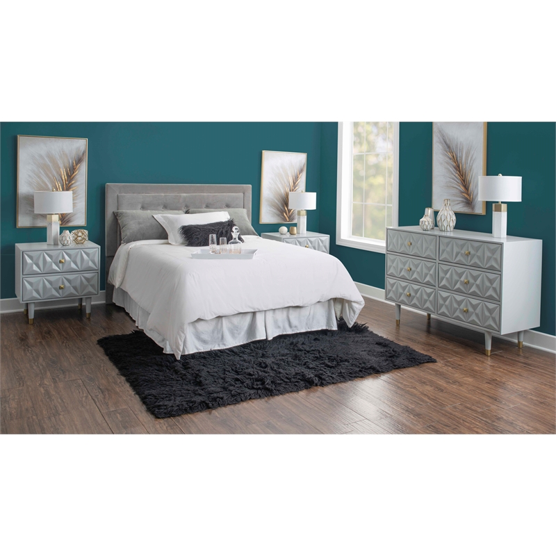Linon Alick Wood Geo Texture 6 Drawer Dresser with Gold Hardware in Gray