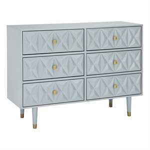 Linon Alick Wood Geo Texture 6 Drawer Dresser with Gold Hardware in Gray