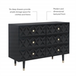 Linon Alick Wood Geo Texture 6 Drawer Dresser Gold Hardware in Glossy Black