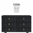Linon Alick Wood Geo Texture 6 Drawer Dresser Gold Hardware in Glossy Black