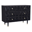 Linon Alick Wood Geo Texture 6 Drawer Dresser Gold Hardware in Glossy Black