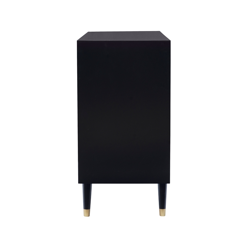 Linon Alick Wood Geo Texture 6 Drawer Dresser Gold Hardware in Glossy Black