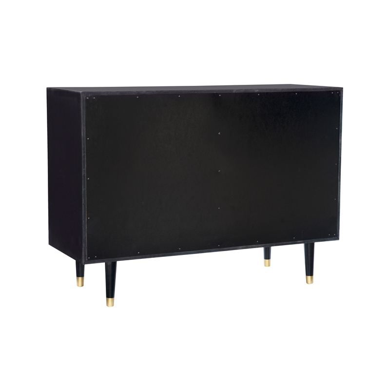 Linon Alick Wood Geo Texture 6 Drawer Dresser Gold Hardware in Glossy Black