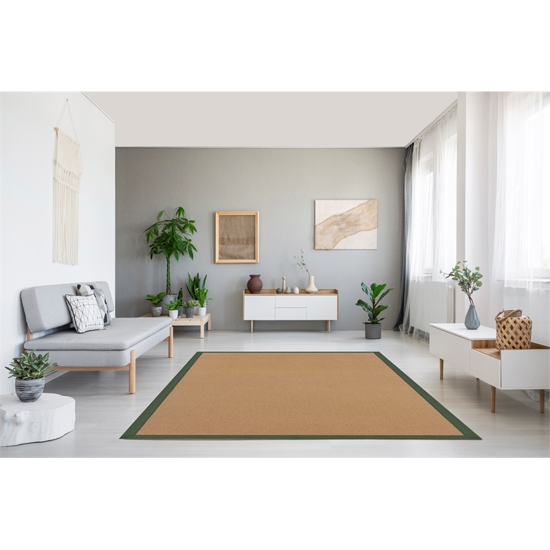 Linon Athena Machine Tufted Wool 8'x11' Rug in Cork and Green