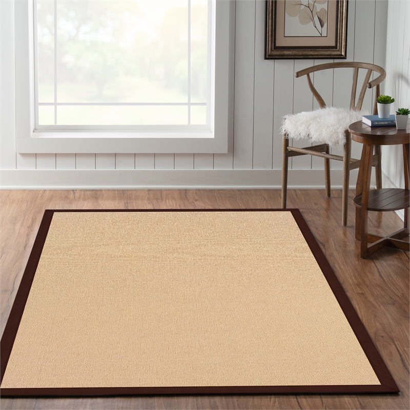 Linon Athena Machine Tufted Wool 5'x8' Rug in Natural and Brown