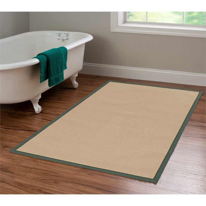 Linon Athena Machine Tufted Wool 4'x6' Rug in Sisal and Green