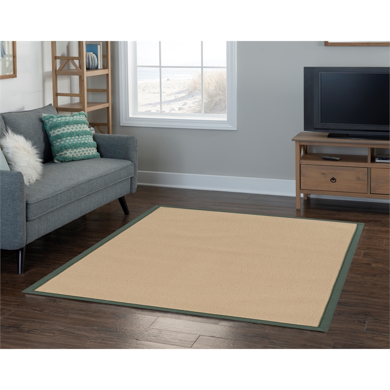 Linon Athena Machine Tufted Wool 5'x8' Rug in Sisal and Green