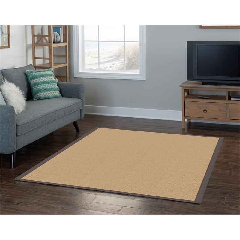 Linon Athena Machine Tufted Wool 5'x8' Rug in Sisal and Slate