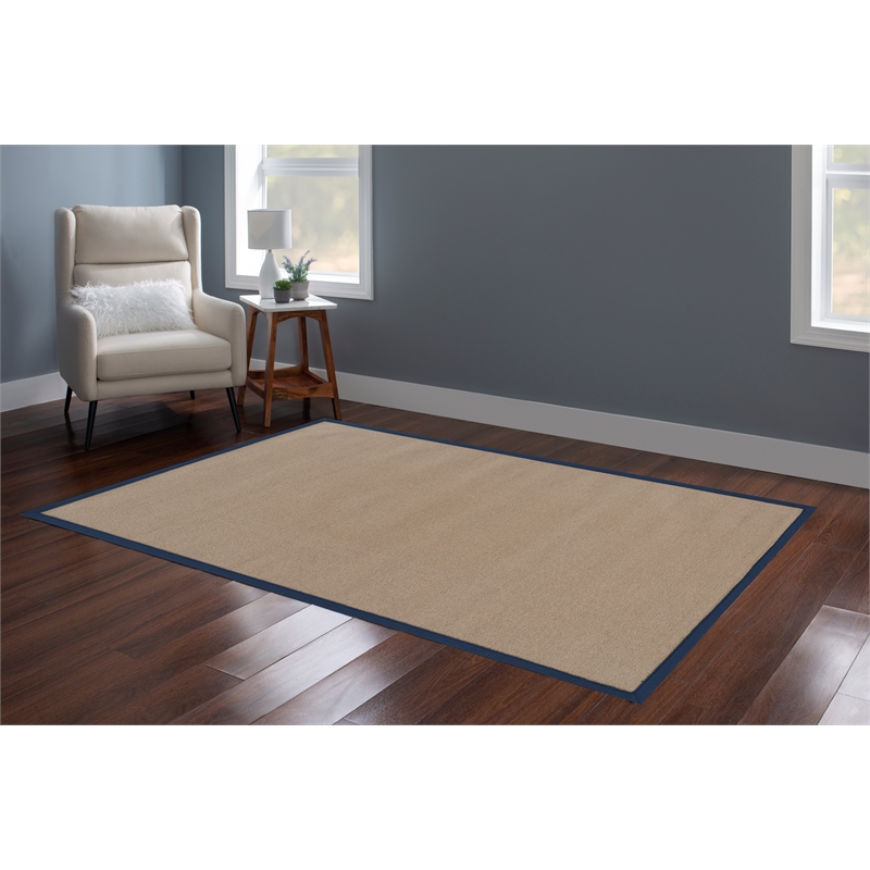 Linon Athena Machine Tufted Wool 5'x8' Rug in Cork and Blue