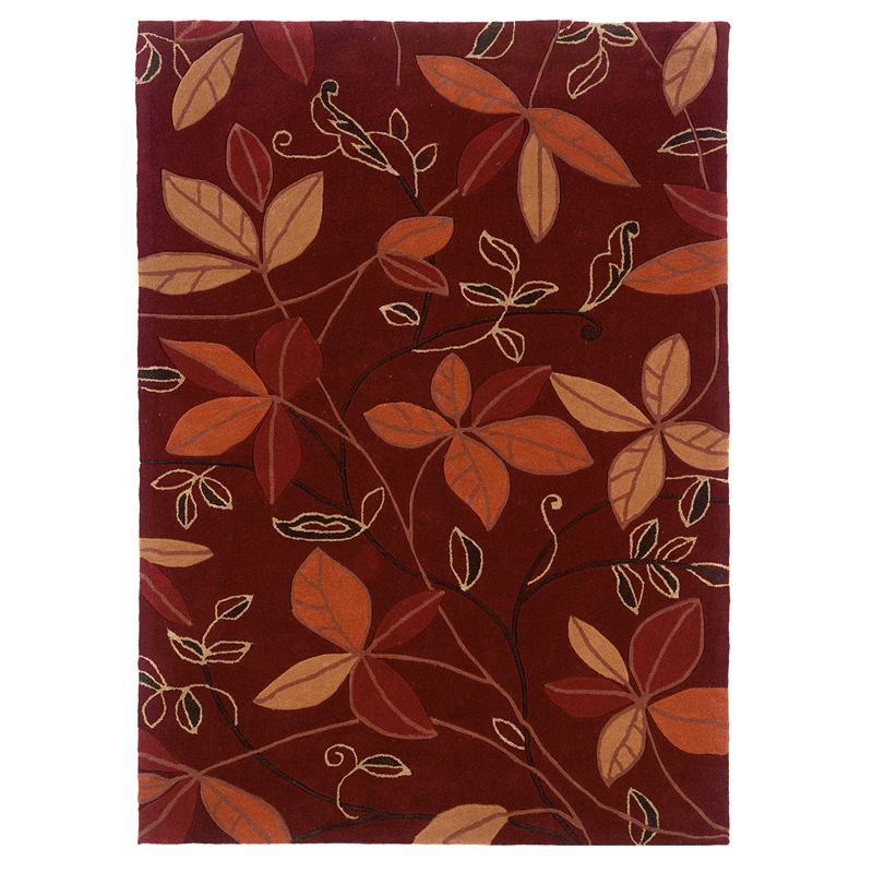 Linon Trio Floating Hand Tufted Polyester 5'x7' Rug in Garnet Red