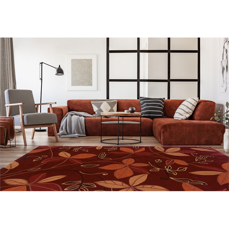 Linon Trio Floating Hand Tufted Polyester 8'x10' Rug in Garnet Red