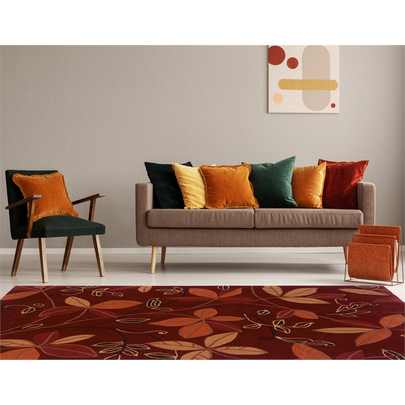 Linon Trio Floating Hand Tufted Polyester 8'x10' Rug in Garnet Red