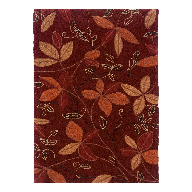 Linon Trio Floating Hand Tufted Polyester 8'x10' Rug in Garnet Red