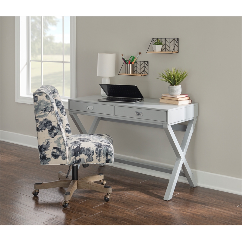 Linon Peggy Two Drawer Wood Writing Desk in Gray