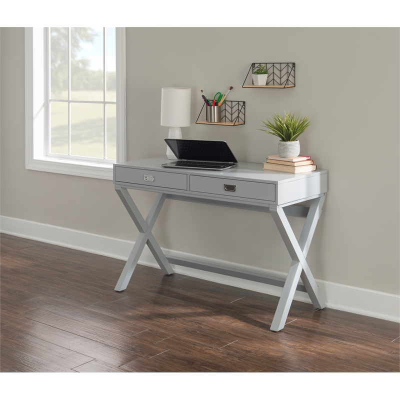 Linon Peggy Two Drawer Wood Writing Desk in Gray