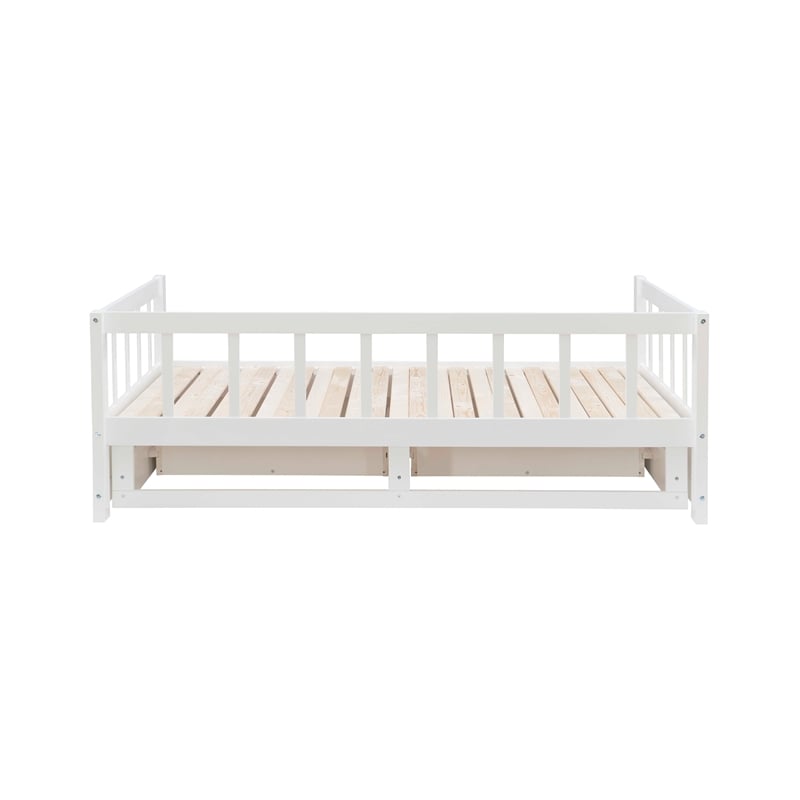 Linon Macey Twin to King Daybed 2 Spacious Drawers in White Pine Wood