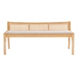Linon Memphis Wood Bench Woven Cane Back Beige Padded Seat in Natural Finish