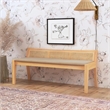 Linon Memphis Wood Bench Woven Cane Back Beige Padded Seat in Natural Finish