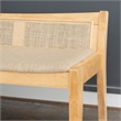 Linon Memphis Wood Bench Woven Cane Back Beige Padded Seat in Natural Finish