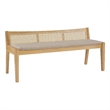 Linon Memphis Wood Bench Woven Cane Back Beige Padded Seat in Natural Finish