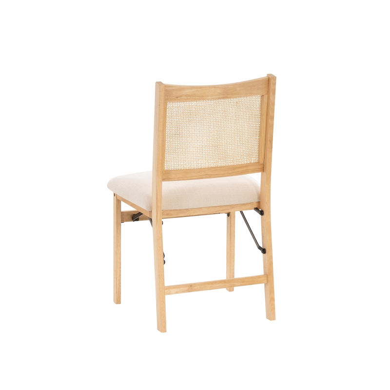 Linon Lorna Folding Side Chair Woven Cane Back Beige Padded Seat in Natural Wood