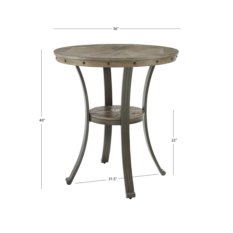 Linon Franklin Metal and Wood Pub Table in Pewter