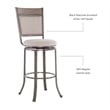 Linon Franklin Swivel Upholstered Barstool Nailhead Trim Steel Frame in Pewter