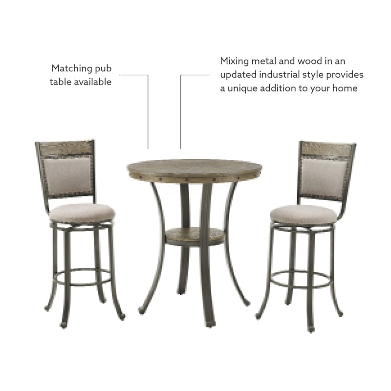 Linon Franklin Swivel Upholstered Barstool Nailhead Trim Steel Frame in Pewter