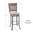 Linon Franklin Swivel Upholstered Barstool Nailhead Trim Steel Frame in Pewter