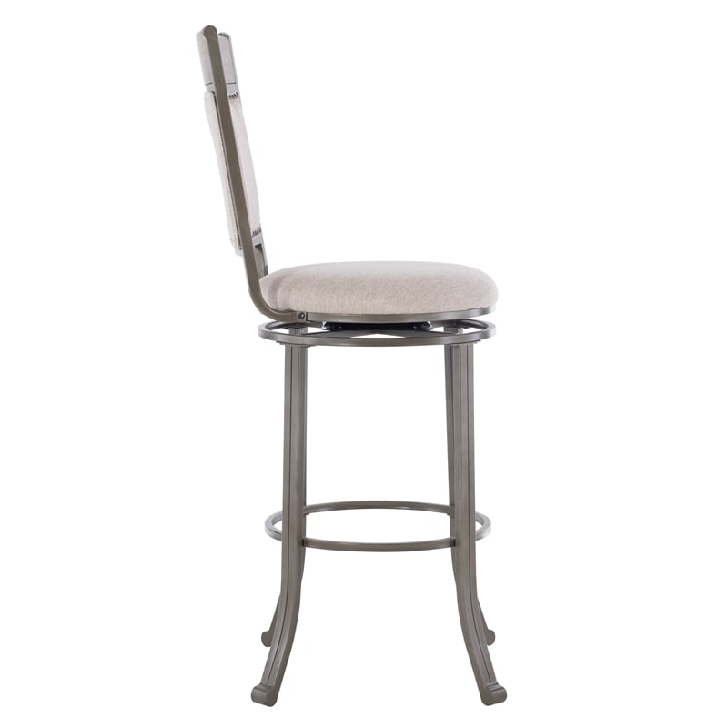 Linon Franklin Swivel Upholstered Barstool Nailhead Trim Steel Frame in Pewter