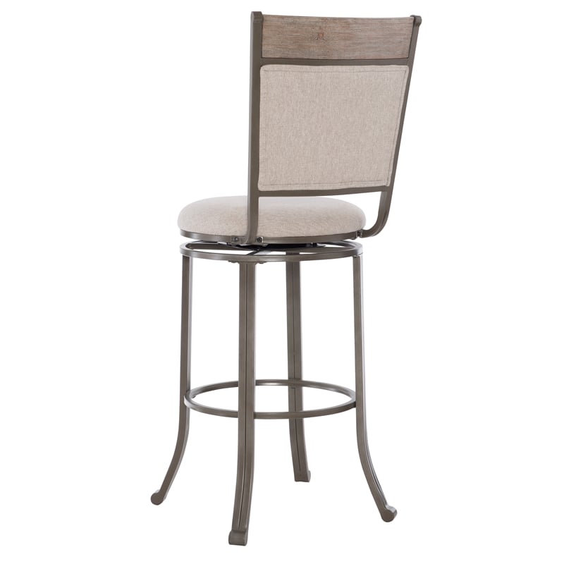 Linon Franklin Swivel Upholstered Barstool Nailhead Trim Steel Frame in Pewter