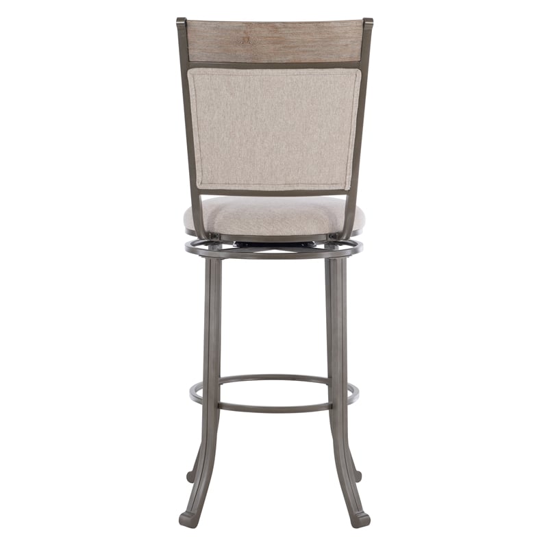Linon Franklin Swivel Upholstered Barstool Nailhead Trim Steel Frame in Pewter