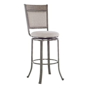 Linon Franklin Swivel Upholstered Barstool Nailhead Trim Steel Frame in Pewter