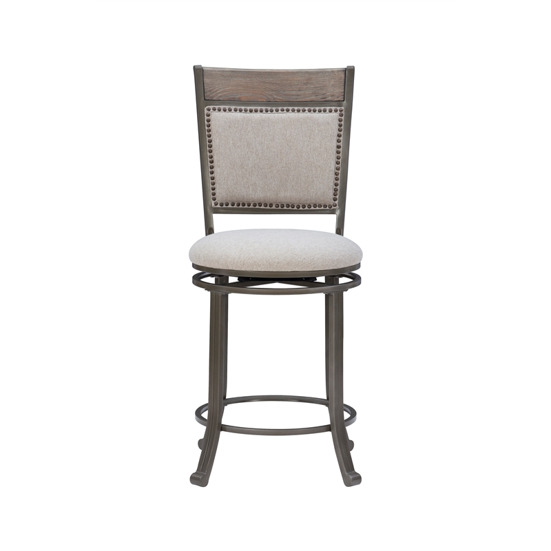 Linon Franklin Swivel Upholstered Counter Stool Steel Frame in Pewter