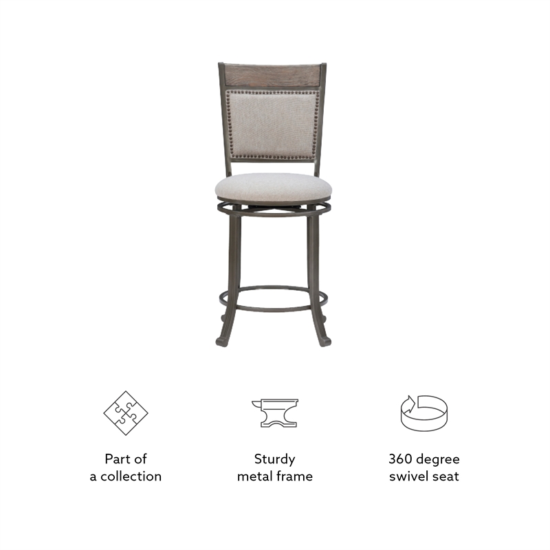Linon Franklin Swivel Upholstered Counter Stool Steel Frame in Pewter