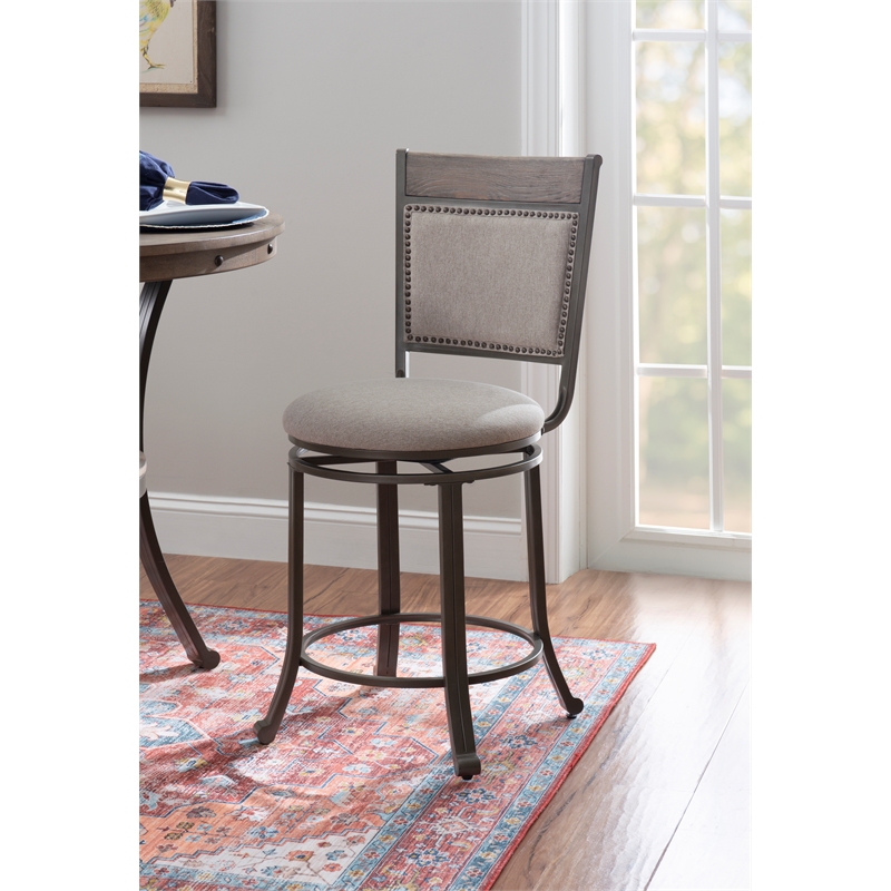 Linon Franklin Swivel Upholstered Counter Stool Steel Frame in Pewter