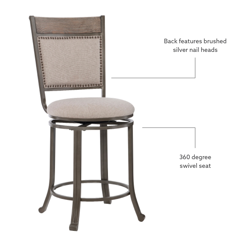Linon Franklin Swivel Upholstered Counter Stool Steel Frame in Pewter