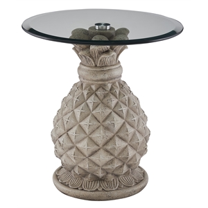 linon pensacola sculpted resin pineapple side table glass top in antique white