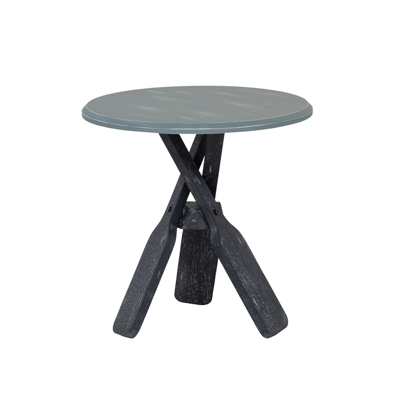 Linon Opal Distressed Wood Coastal Canoe Paddle Side Table in Gray