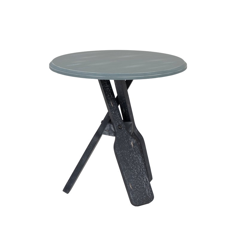 Linon Opal Distressed Wood Coastal Canoe Paddle Side Table in Gray
