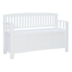 Linon Cynthia Slat Back Storage Bench in Glossy White Wood