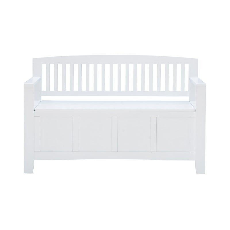 Linon Cynthia Slat Back Storage Bench in Glossy White Wood