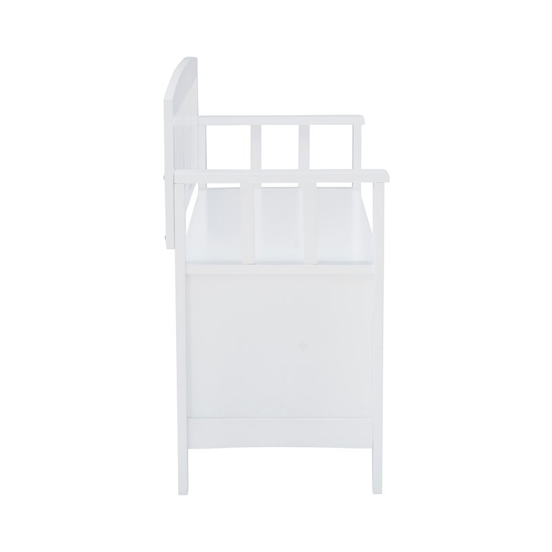 Linon Cynthia Slat Back Storage Bench in Glossy White Wood